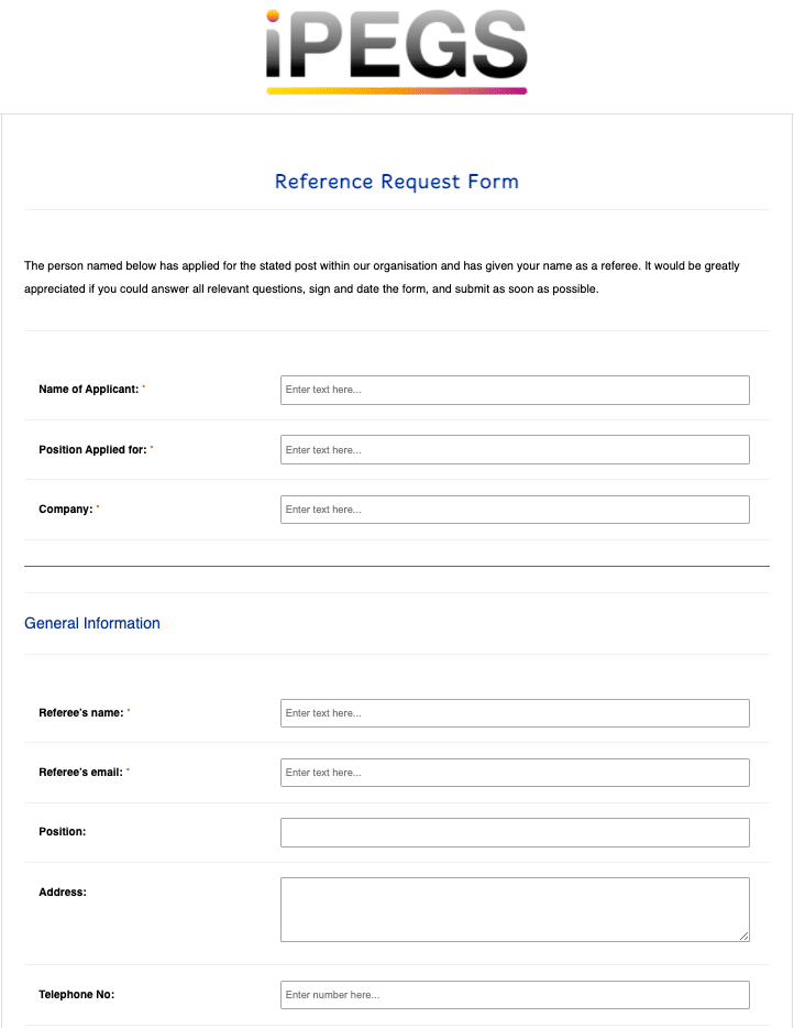 Reference Request Form Template