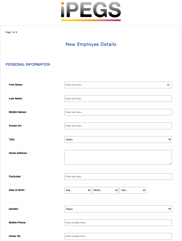 New Employee Details Form Template