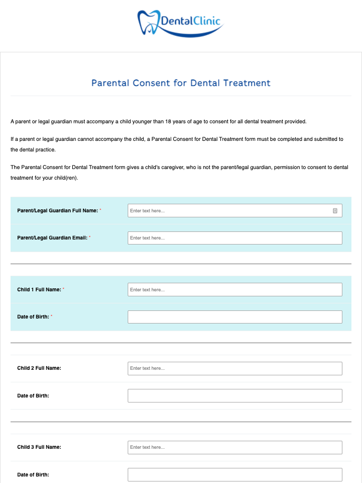 Parental Consent Form for Dental Treatment Template